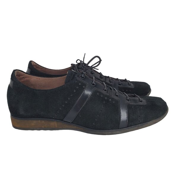 A. Testoni Bologna Italia Black Leather Wedge Oxford Women's 6 - Picture 1 of 11